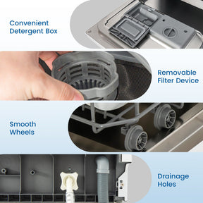 Compact Countertop Dishwasher 5 Washing Programs with 6 Place Settings and Child Safety Lock