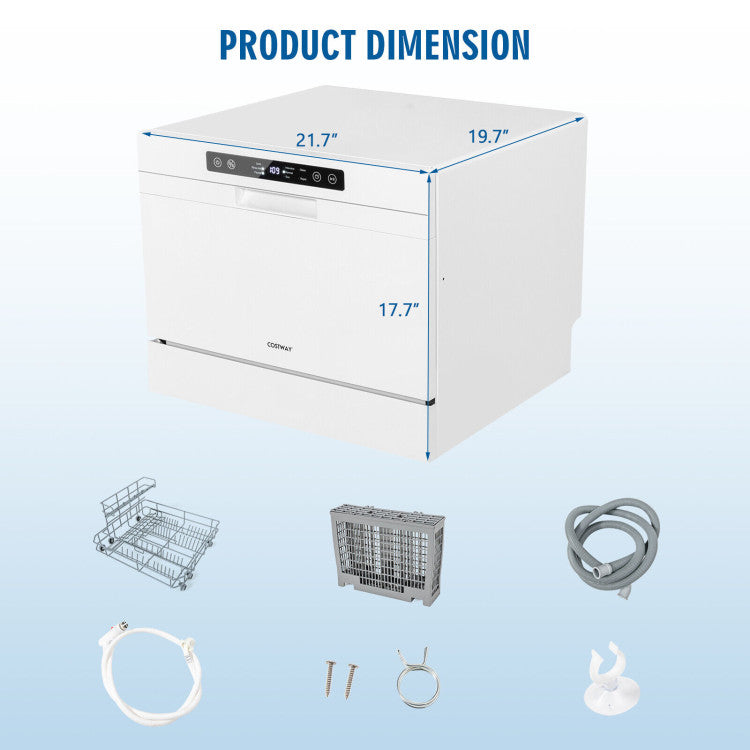 Compact Countertop Dishwasher 5 Washing Programs with 6 Place Settings and Child Safety Lock