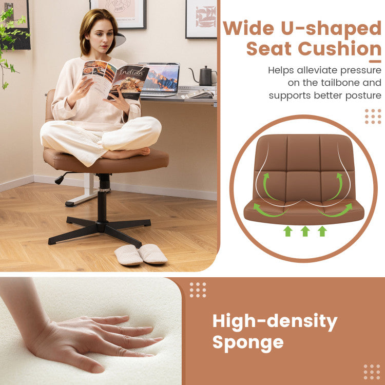 Cross-legged Office Chair with Oversized U-shaped Seat and Adjustable Height for Home Office