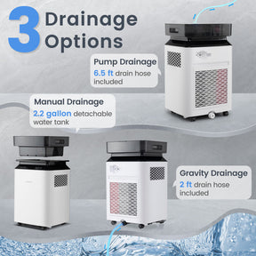 70/90 Pint 4500/6000 Sq. Ft Portable Dehumidifier with Drain Hose, Multiple Drainage Options, 24H Timer & 2.2 Gal Water Tank for Home Basement and Office