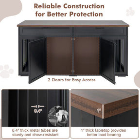 Double Dog Crate Furniture Large Breed Wood Dog Kennel with Removable Divider