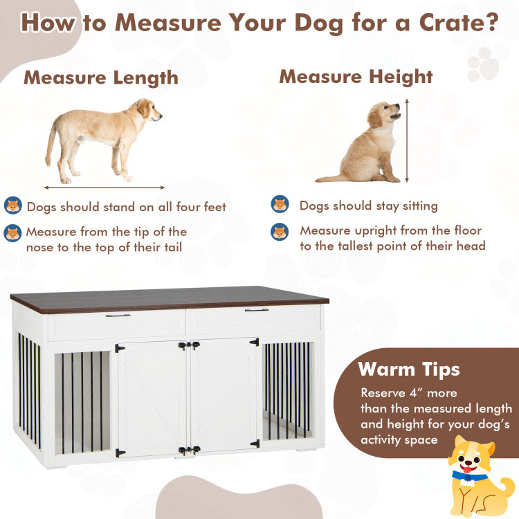 Double Dog Crate Furniture Large Breed Wood Dog Kennel with Removable Divider