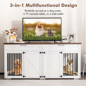 Double Dog Crate Furniture Large Breed Wood Dog Kennel with Removable Divider