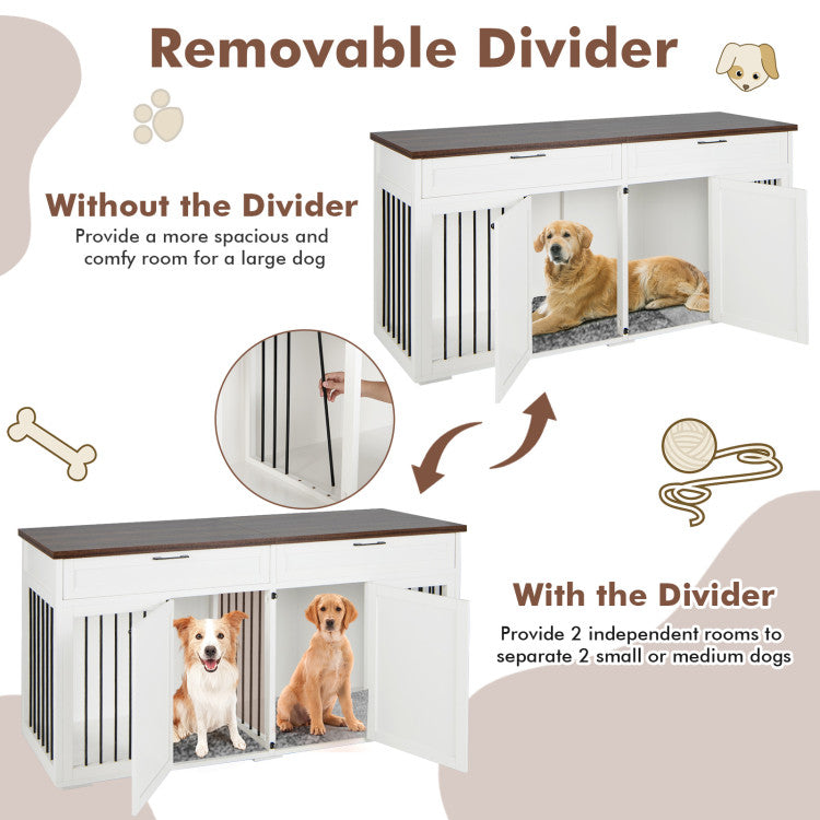 Double Dog Crate Furniture Large Breed Wood Dog Kennel with Removable Divider