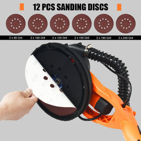 Electric Foldable Drywall Sander 750W Variable Speed with LED and Foldable Handle