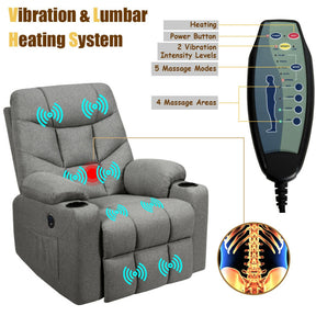 Hikidspace Electric Massage Recliner with 8-point Massage and USB Charging Port