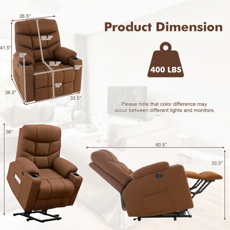 Electric Power Lift Massage Recliner Chair with Adjustable Backrest and USB Port