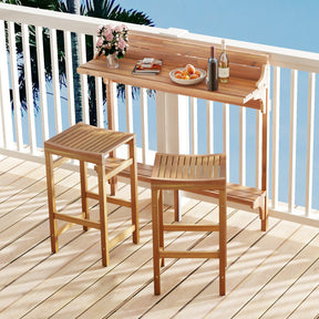 Farmhouse-Style 3 Pieces Patio Acacia Wood Bar Table Set with Footrest