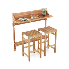 Farmhouse-Style 3 Pieces Patio Acacia Wood Bar Table Set with Footrest