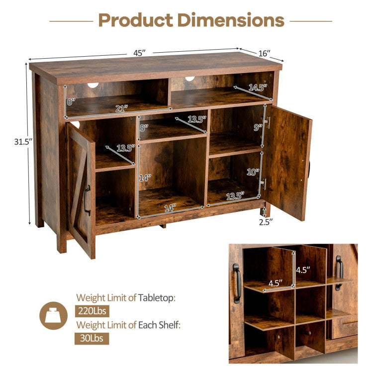 Farmhouse Sideboard Cabinets Buffets with Detachable Wine Rack and Adjustable Shelves