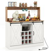 Hikidspace Farmhouse Style Wine Coffee Bar Cabinet Sideboard Buffet with Charging Station and Glass Holders_White