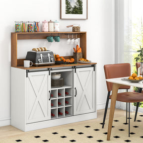 Hikidspace Farmhouse Style Wine Coffee Bar Cabinet Sideboard Buffet with Charging Station and Glass Holders_White