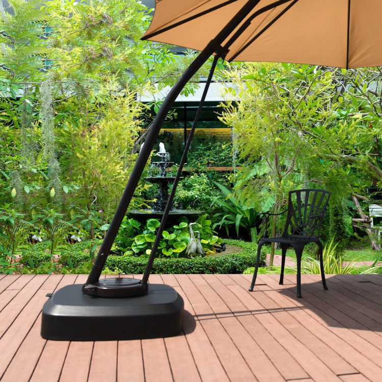 Fillable Patio Cantilever Offset Umbrella Base with Wheels for Poolside Deck