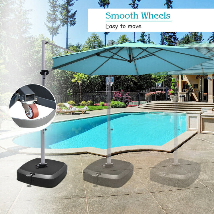 Fillable Patio Cantilever Offset Umbrella Base with Wheels for Poolside Deck