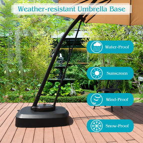 Fillable Patio Cantilever Offset Umbrella Base with Wheels for Poolside Deck