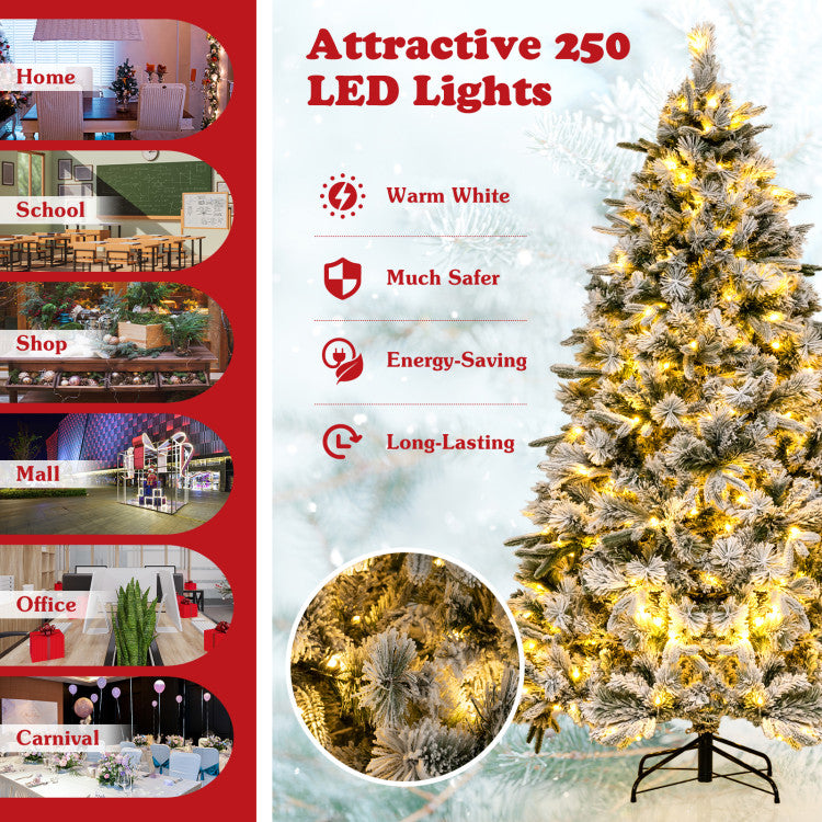 Flocked Christmas Tree with 250 Warm White LED Lights and 752 Mixed Branch Tips