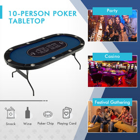 Foldable 10-Player Poker Table with LED Lights and USB Ports for Texas Game
