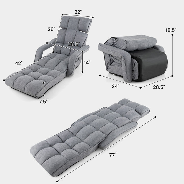 Foldable Floor Chair Sofa with 6 Position Adjustable Backrest and Footrest