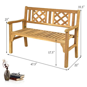 Foldable Patio Bench with Curved Backrest and Armrest for Garden and Poolside