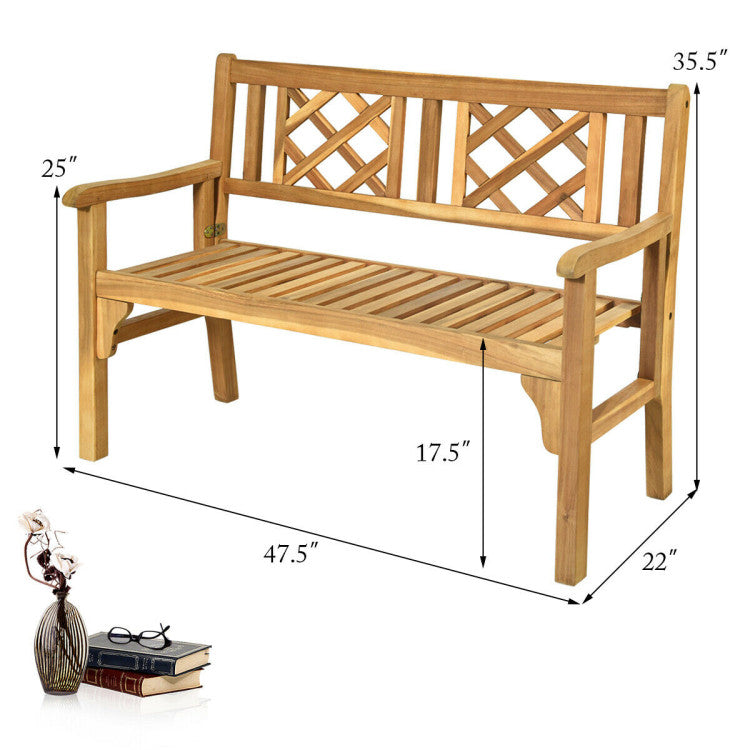 Foldable Patio Bench with Curved Backrest and Armrest for Garden and Poolside