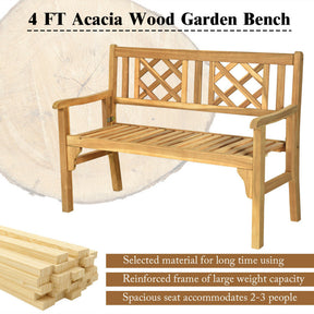 Foldable Patio Bench with Curved Backrest and Armrest for Garden and Poolside