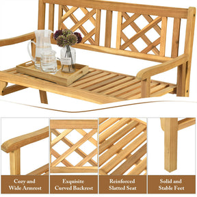 Foldable Patio Bench with Curved Backrest and Armrest for Garden and Poolside