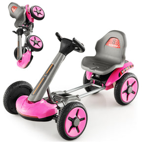 Foldable Pedal Powered 4-wheel Toy Car with Adjustable Steering Wheel and Seat for 2-5 Year Old