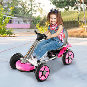 Foldable Pedal Powered 4-wheel Toy Car with Adjustable Steering Wheel and Seat for 2-5 Year Old