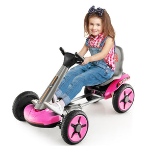 Foldable Pedal Powered 4-wheel Toy Car with Adjustable Steering Wheel and Seat for 2-5 Year Old