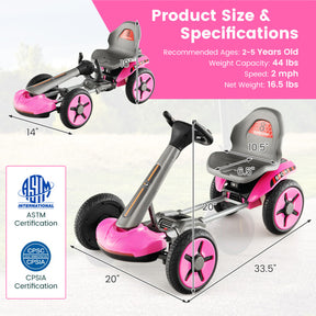 Foldable Pedal Powered 4-wheel Toy Car with Adjustable Steering Wheel and Seat for 2-5 Year Old