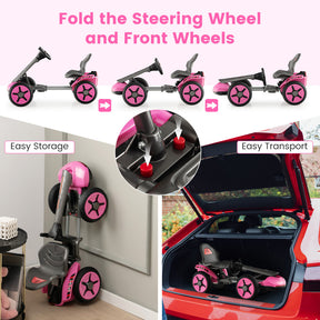 Foldable Pedal Powered 4-wheel Toy Car with Adjustable Steering Wheel and Seat for 2-5 Year Old