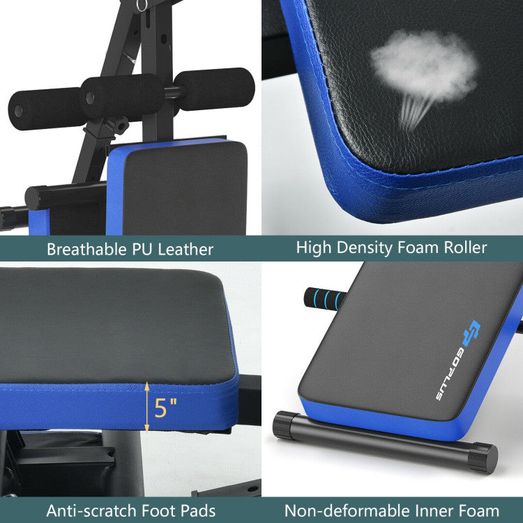 Hikidspace Foldable Sit-up Bench with 5-Level Adjustable Position and LCD Monitor_Blue