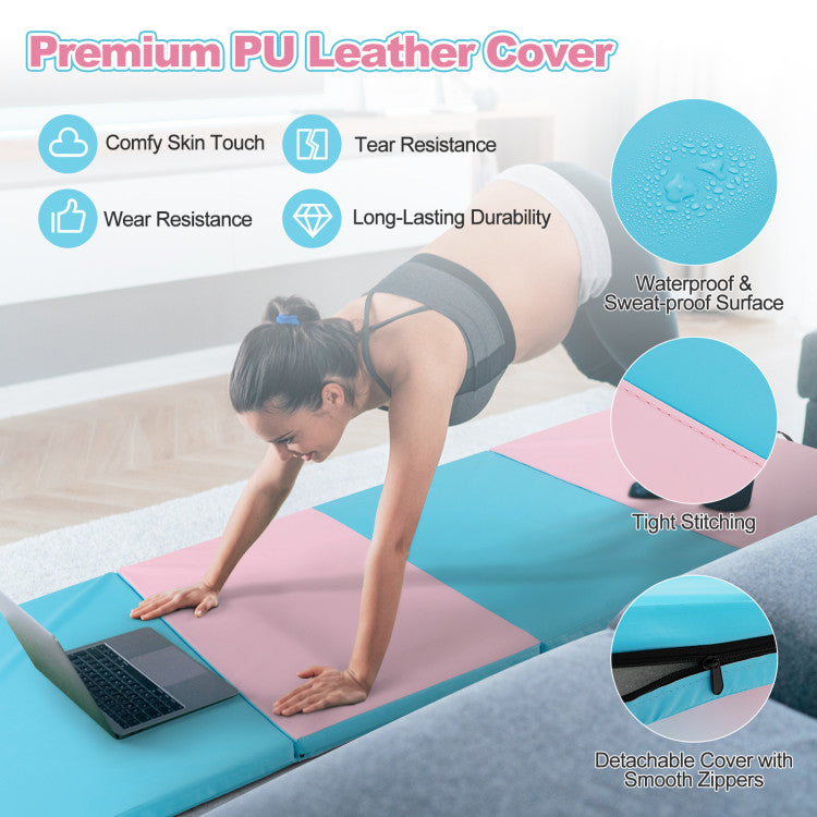 Folding Gymnastics Mat with Carry Handles for Yoga and Fitness