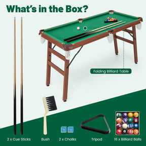 Folding Portable Billiards Table Game Set with Adjustable Foot Levelers for Kids and Adults