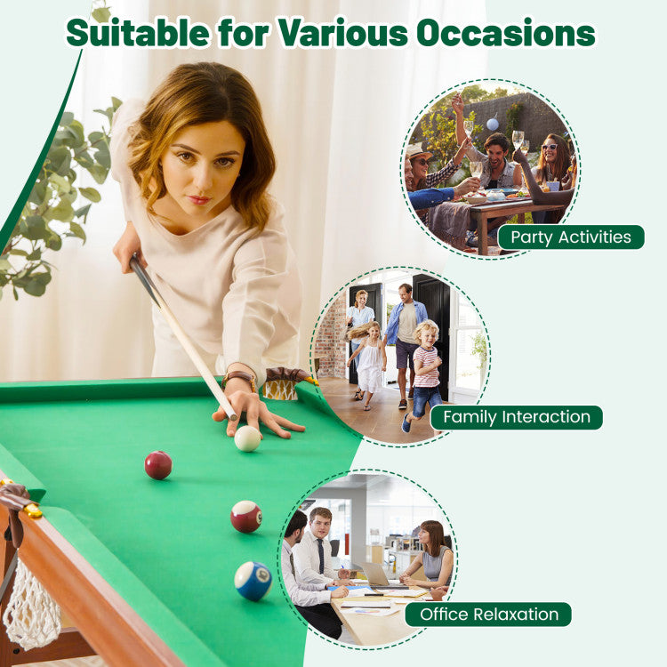 Folding Portable Billiards Table Game Set with Adjustable Foot Levelers for Kids and Adults