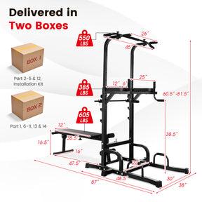 Folding Strength Training Power Tower Pull-up Bar Stand with Adjustable Heights and Bench for Home Gym or Office