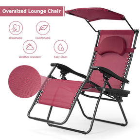 Hikidspace Folding Recliner Lounge Chair with Canopy and Cup Holder for Beach