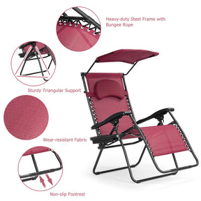 Hikidspace Folding Recliner Lounge Chair with Canopy and Cup Holder for Beach