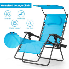 Hikidspace Folding Recliner Lounge Chair with Canopy and Cup Holder for Beach