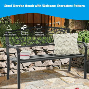 Garden Bench with Bronze Finish and Steel Metal Frame for Backyard and Porch