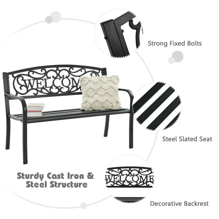 Garden Bench with Bronze Finish and Steel Metal Frame for Backyard and Porch