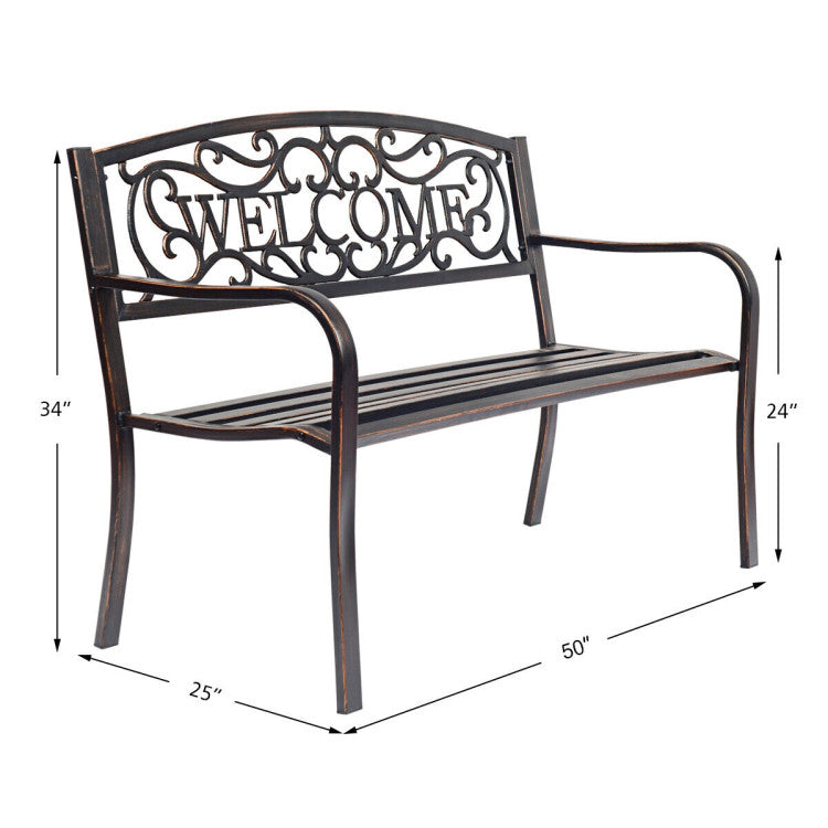 Garden Bench with Bronze Finish and Steel Metal Frame for Backyard and Porch