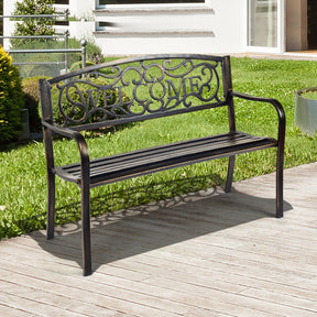 Garden Bench with Bronze Finish and Steel Metal Frame for Backyard and Porch