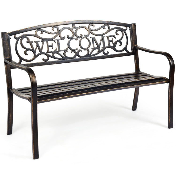 Garden Bench with Bronze Finish and Steel Metal Frame for Backyard and Porch