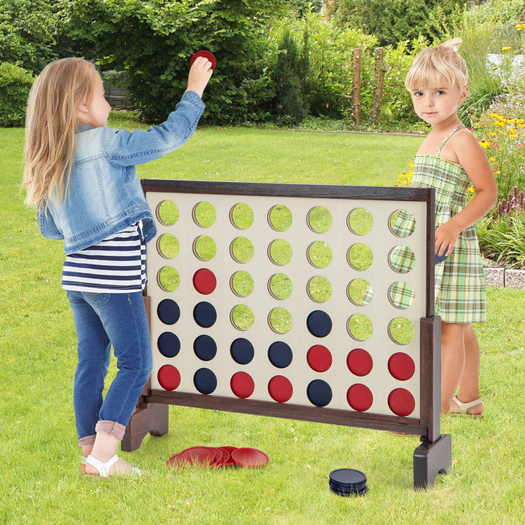 Giant 4-in-a-row Game Set Wooden Jumbo 4-to-Score Game with Carrying Bag for Camping
