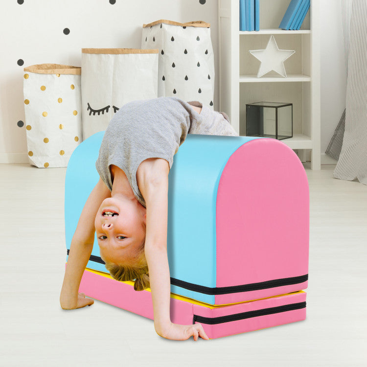 Gymnastics Vaulting Box with Detachable Mat Carrying Handle for Kids