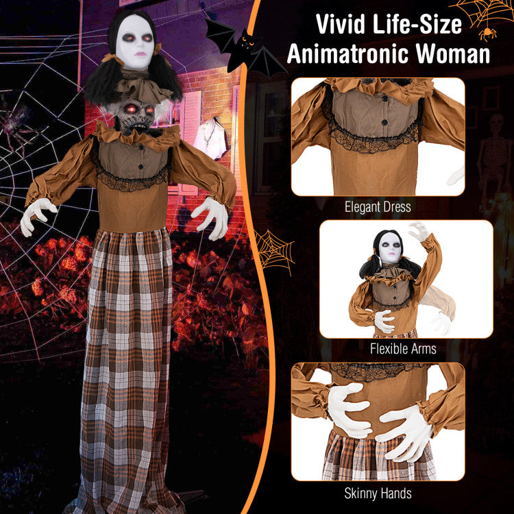 Hikidspace Halloween Animatronic Haunted Woman with Pop-Up Head and Control Button