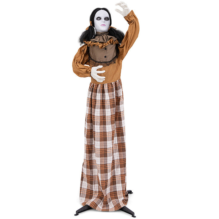 Hikidspace Halloween Animatronic Haunted Woman with Pop-Up Head and Control Button