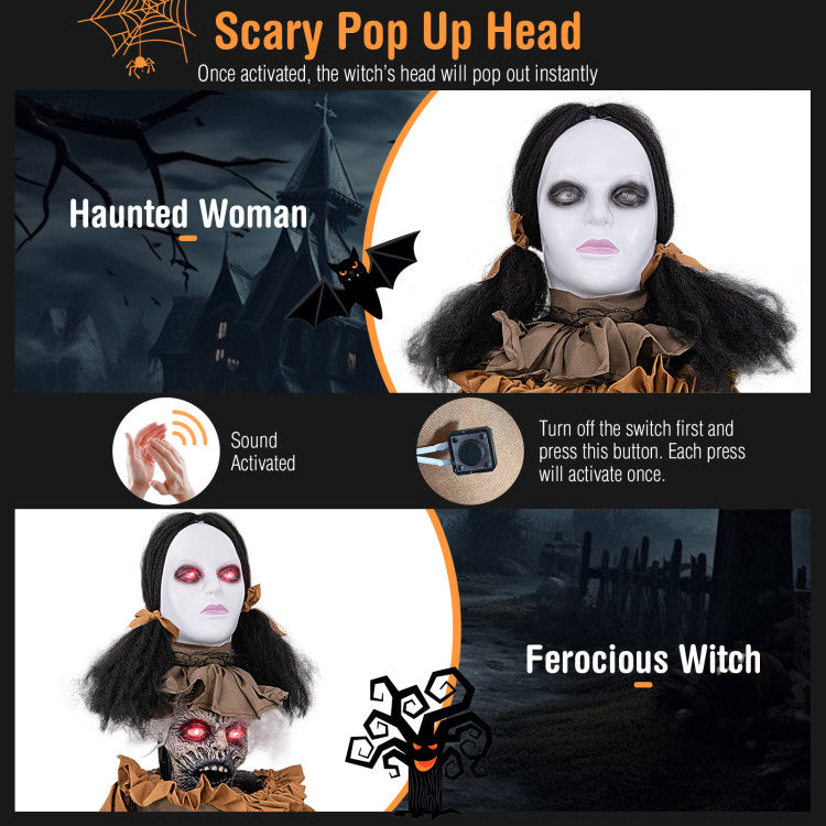 Hikidspace Halloween Animatronic Haunted Woman with Pop-Up Head and Control Button