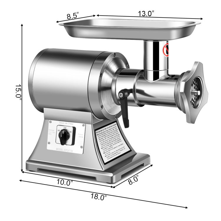 Heavy Duty 1.5HP 1100W 550LB/h Detachable Commercial Grade Meat Grinder